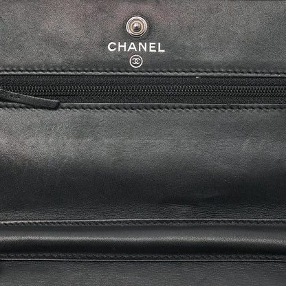 CHANEL Cambonline Chain Wallet Calfskin Black Silver-Tone Hardware, Pre-Owned