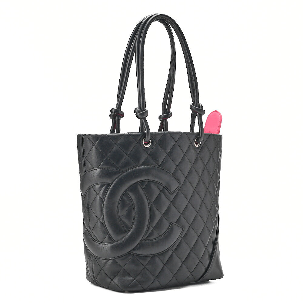 CHANEL Cambonline Matelasse Medium Calf Leather Black Tote Bag Silver-Tone Hardware, Pre-Owned
