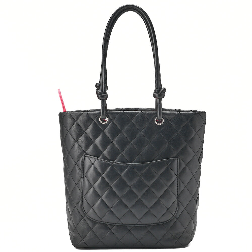 CHANEL Cambonline Matelasse Medium Calf Leather Black Tote Bag Silver-Tone Hardware, Pre-Owned