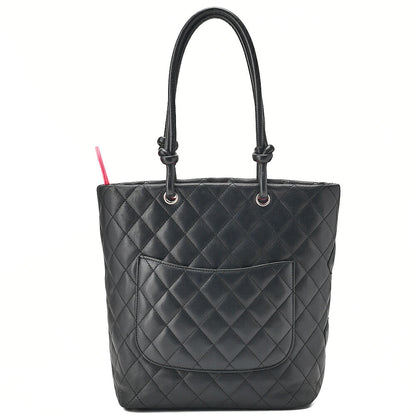 CHANEL Cambonline Matelasse Medium Calf Leather Black Tote Bag Silver-Tone Hardware, Pre-Owned