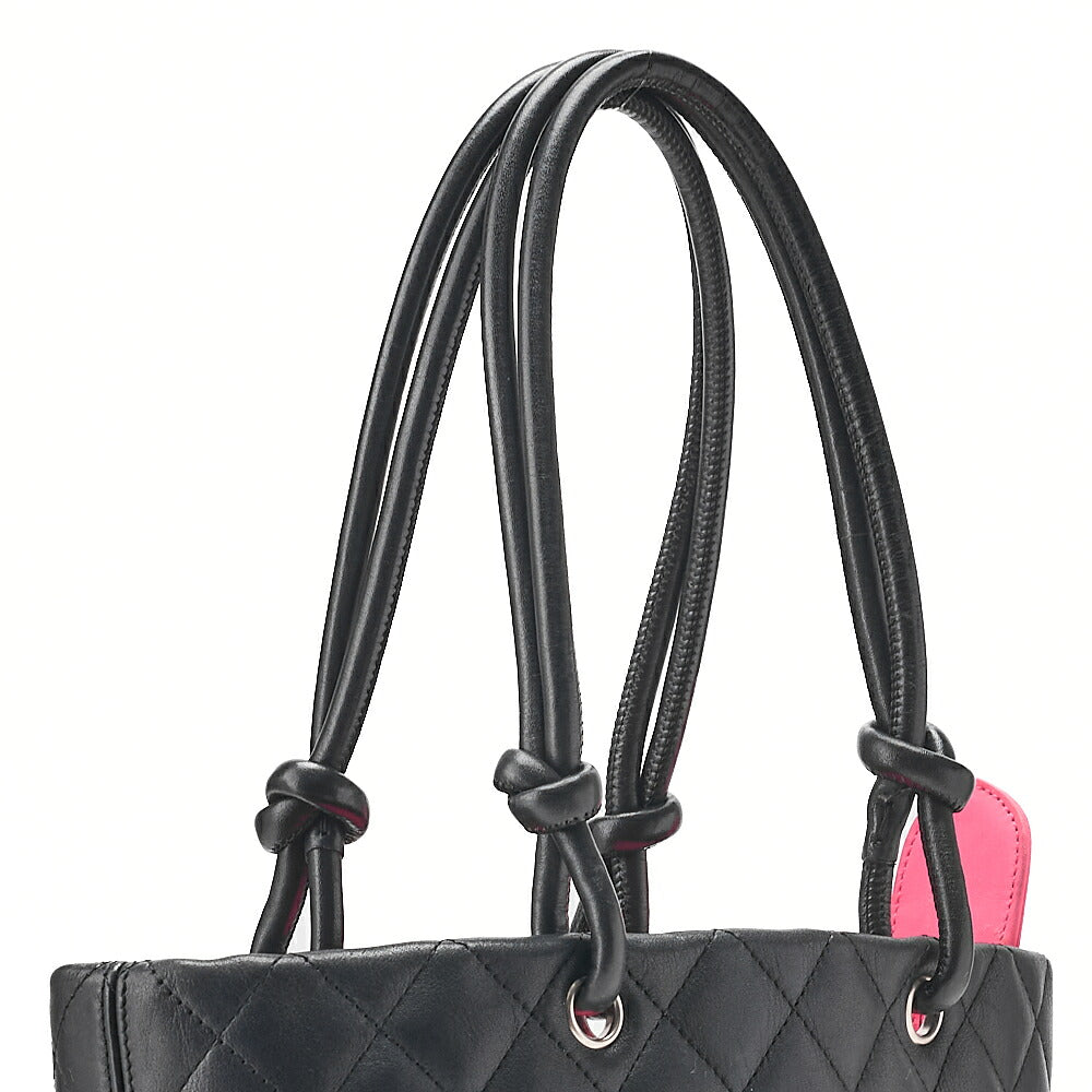CHANEL Cambonline Matelasse Medium Calf Leather Black Tote Bag Silver-Tone Hardware, Pre-Owned
