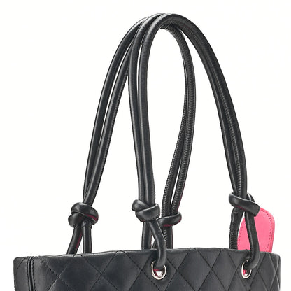 CHANEL Cambonline Matelasse Medium Calf Leather Black Tote Bag Silver-Tone Hardware, Pre-Owned
