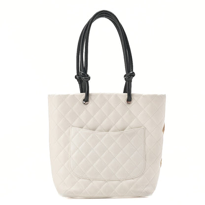 CHANEL Calf Leather x Python Cambon Line Medium Tote Bag White Silver-Tone Hardware, Pre-Owned