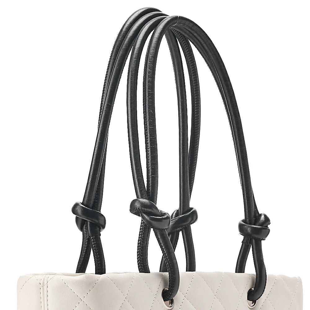 CHANEL Calf Leather x Python Cambon Line Medium Tote Bag White Silver-Tone Hardware, Pre-Owned