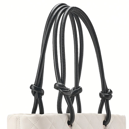 CHANEL Calf Leather x Python Cambon Line Medium Tote Bag White Silver-Tone Hardware, Pre-Owned
