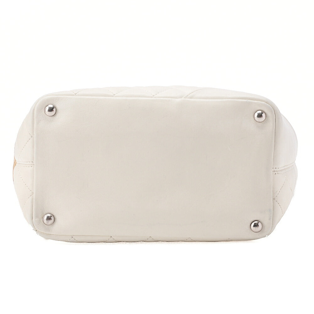 CHANEL Calf Leather x Python Cambon Line Medium Tote Bag White Silver-Tone Hardware, Pre-Owned