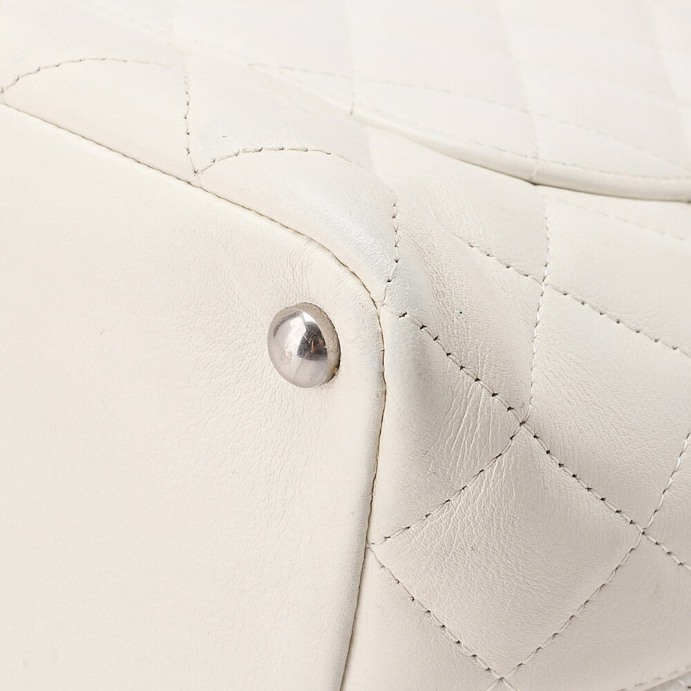 CHANEL Calf Leather x Python Cambon Line Medium Tote Bag White Silver-Tone Hardware, Pre-Owned