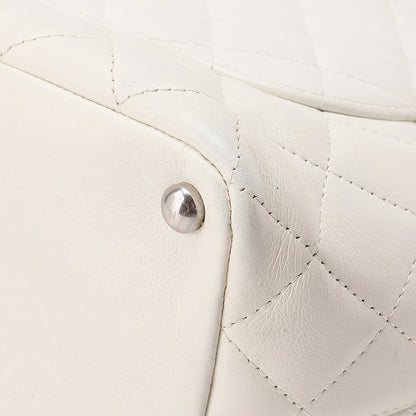 CHANEL Calf Leather x Python Cambon Line Medium Tote Bag White Silver-Tone Hardware, Pre-Owned