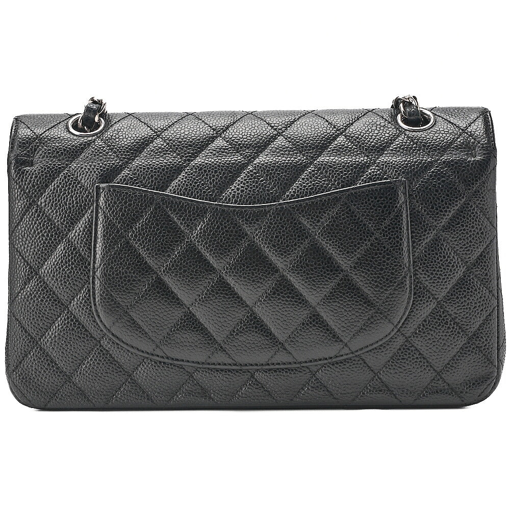 CHANEL Caviar Skin Matelasse Double Flap 25cm Chain Shoulder Black Silver-Tone Hardware, Pre-Owned