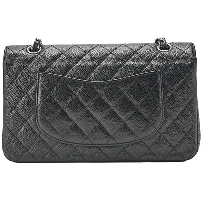 CHANEL Caviar Skin Matelasse Double Flap 25cm Chain Shoulder Black Silver-Tone Hardware, Pre-Owned