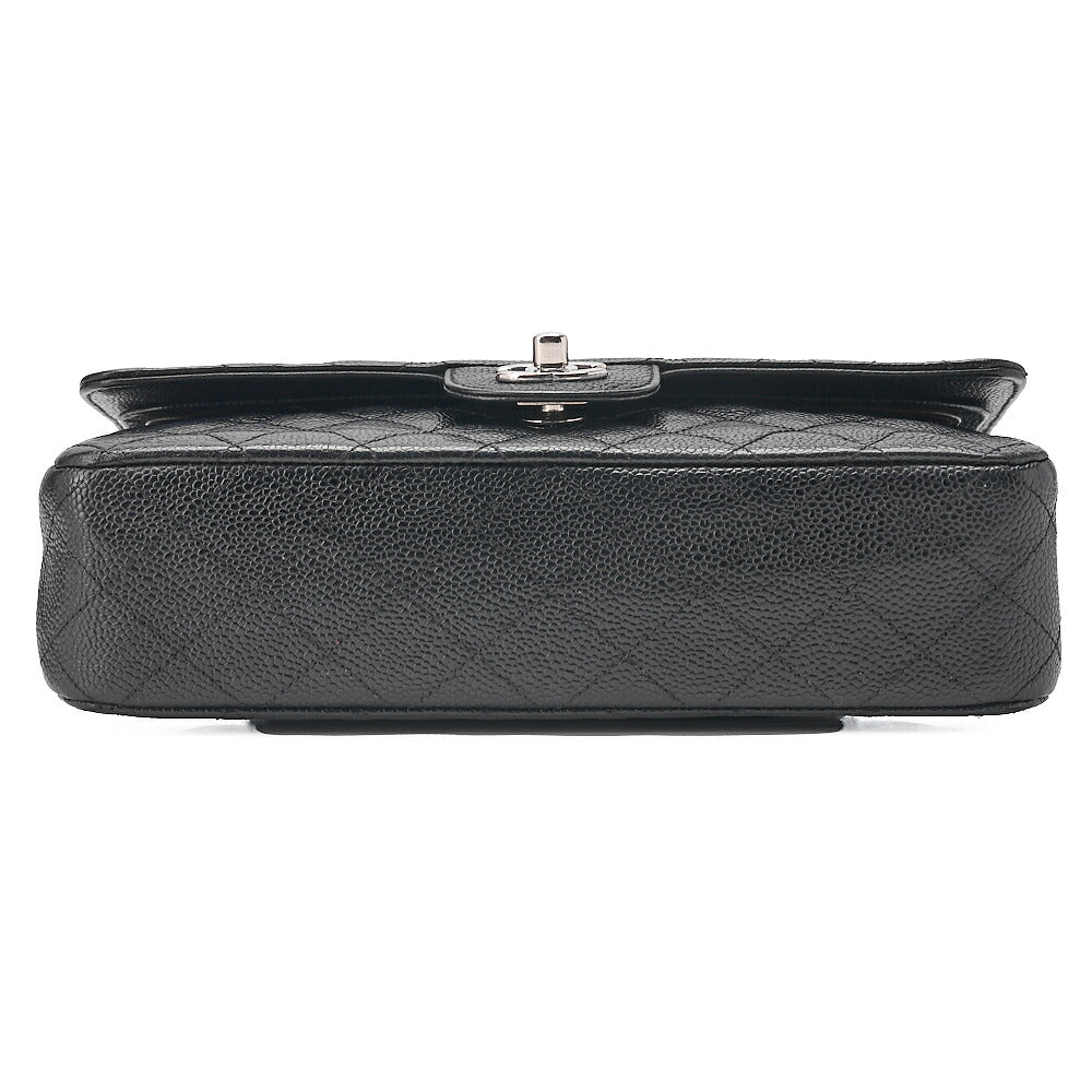 CHANEL Caviar Skin Matelasse Double Flap 25cm Chain Shoulder Black Silver-Tone Hardware, Pre-Owned
