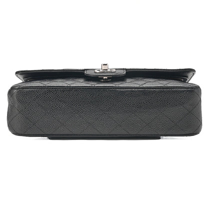 CHANEL Caviar Skin Matelasse Double Flap 25cm Chain Shoulder Black Silver-Tone Hardware, Pre-Owned