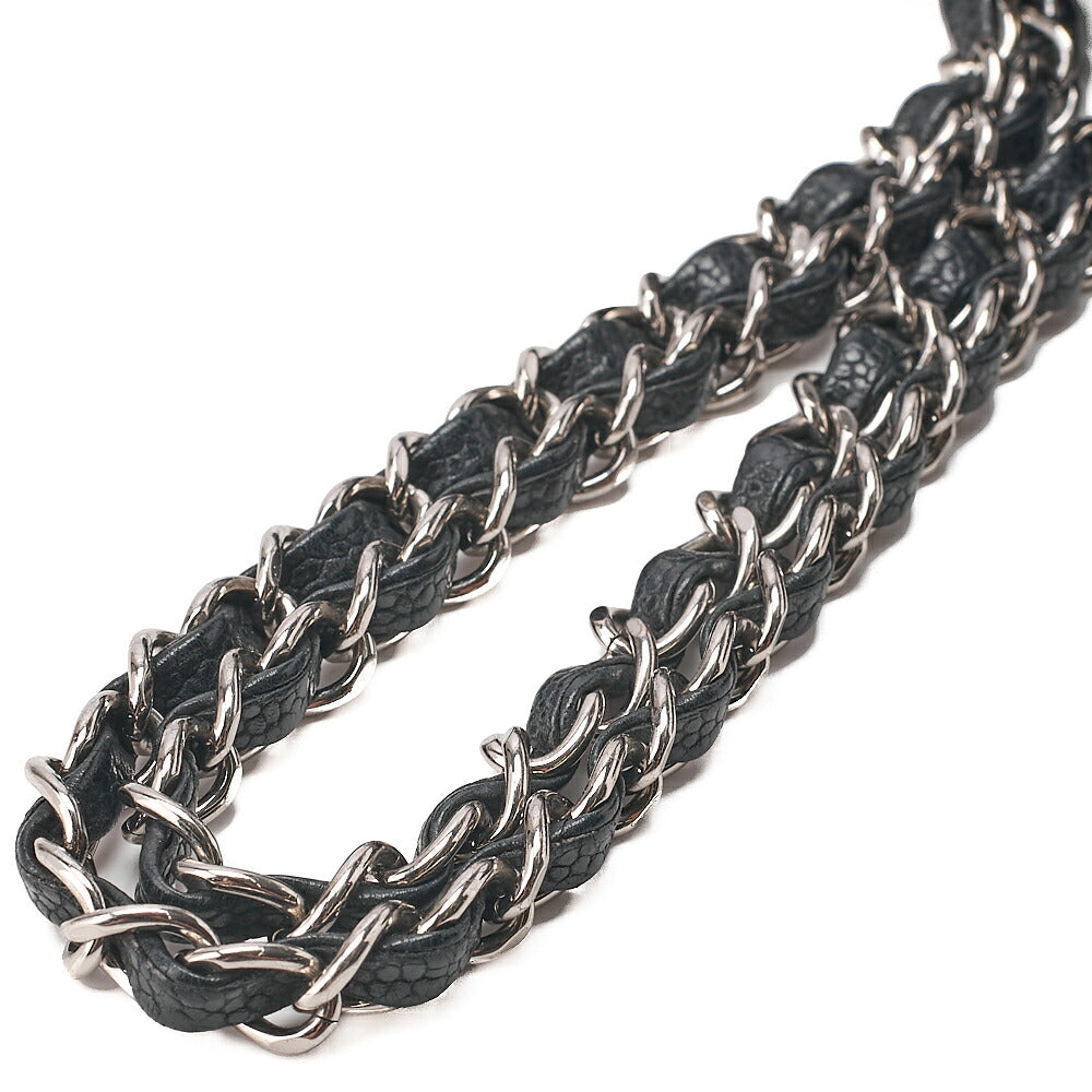 CHANEL Caviar Skin Matelasse Double Flap 25cm Chain Shoulder Black Silver-Tone Hardware, Pre-Owned