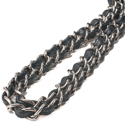 CHANEL Caviar Skin Matelasse Double Flap 25cm Chain Shoulder Black Silver-Tone Hardware, Pre-Owned