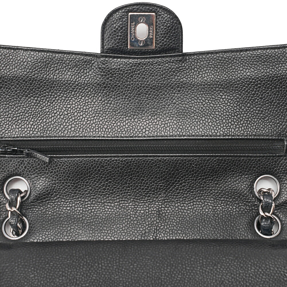 CHANEL Caviar Skin Matelasse Double Flap 25cm Chain Shoulder Black Silver-Tone Hardware, Pre-Owned