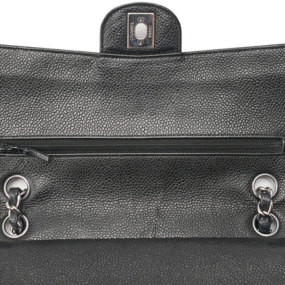 CHANEL Caviar Skin Matelasse Double Flap 25cm Chain Shoulder Black Silver-Tone Hardware, Pre-Owned