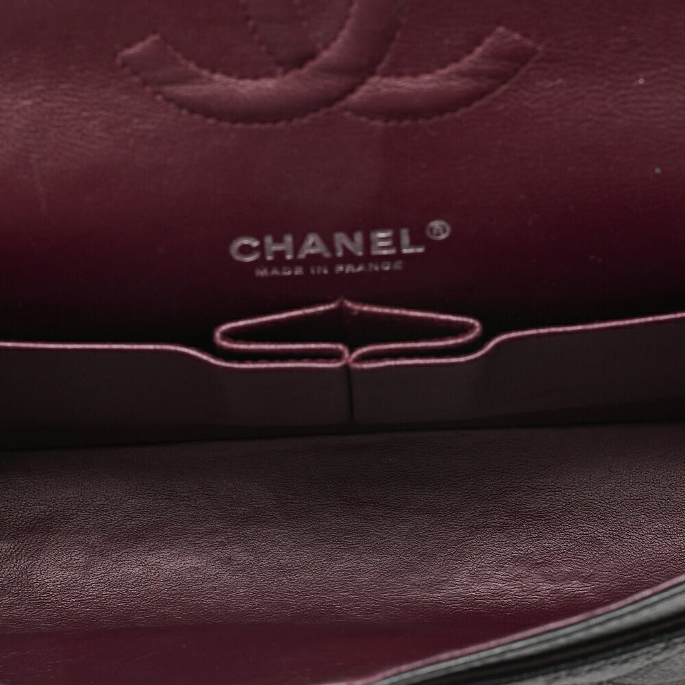 CHANEL Caviar Skin Matelasse Double Flap 25cm Chain Shoulder Black Silver-Tone Hardware, Pre-Owned