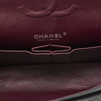 CHANEL Caviar Skin Matelasse Double Flap 25cm Chain Shoulder Black Silver-Tone Hardware, Pre-Owned
