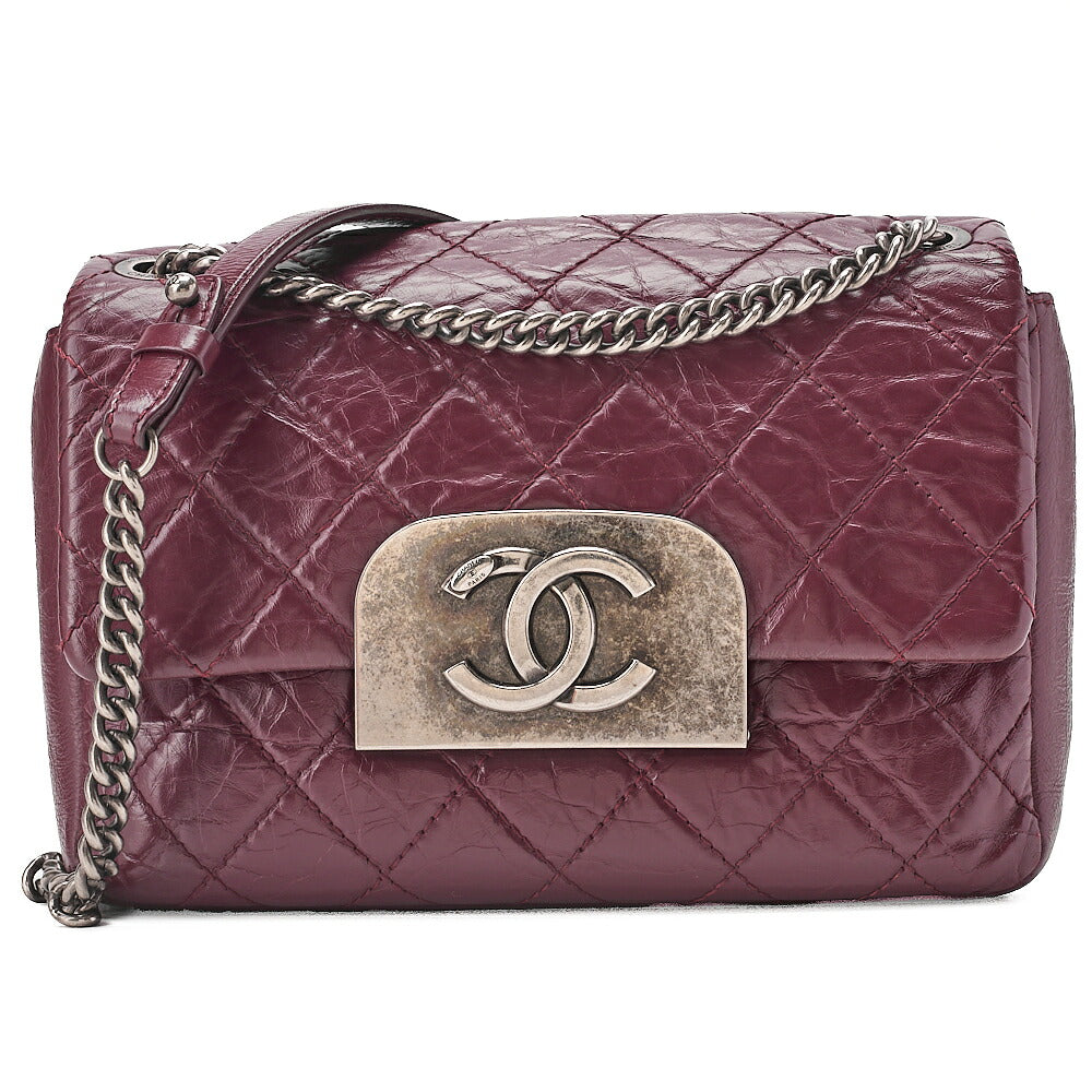 CHANEL Vintage Calf Matelasse Coco Mark Single Flap Chain Shoulder Bordeaux Silver-Tone Hardware, Pre-Owned