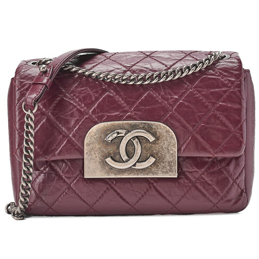 CHANEL Vintage Calf Matelasse Coco Mark Single Flap Chain Shoulder Bordeaux Silver-Tone Hardware, Pre-Owned