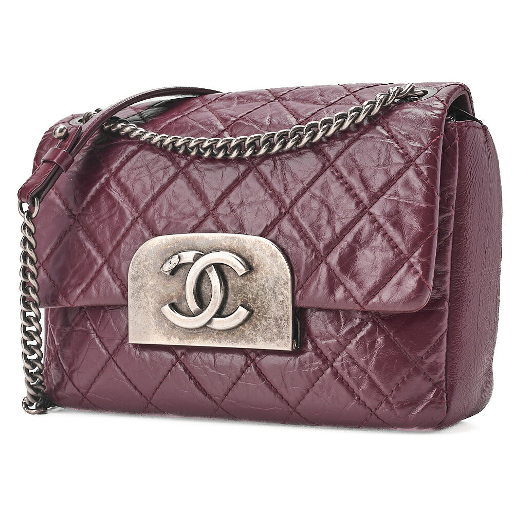 CHANEL Vintage Calf Matelasse Coco Mark Single Flap Chain Shoulder Bordeaux Silver-Tone Hardware, Pre-Owned