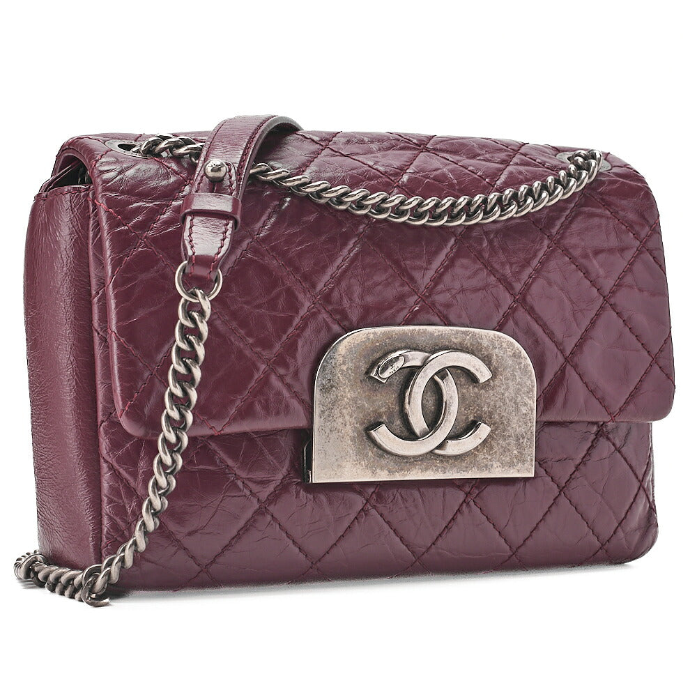 CHANEL Vintage Calf Matelasse Coco Mark Single Flap Chain Shoulder Bordeaux Silver-Tone Hardware, Pre-Owned
