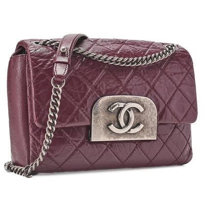 CHANEL Vintage Calf Matelasse Coco Mark Single Flap Chain Shoulder Bordeaux Silver-Tone Hardware, Pre-Owned
