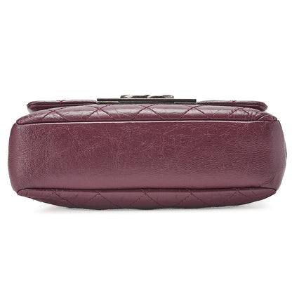 CHANEL Vintage Calf Matelasse Coco Mark Single Flap Chain Shoulder Bordeaux Silver-Tone Hardware, Pre-Owned