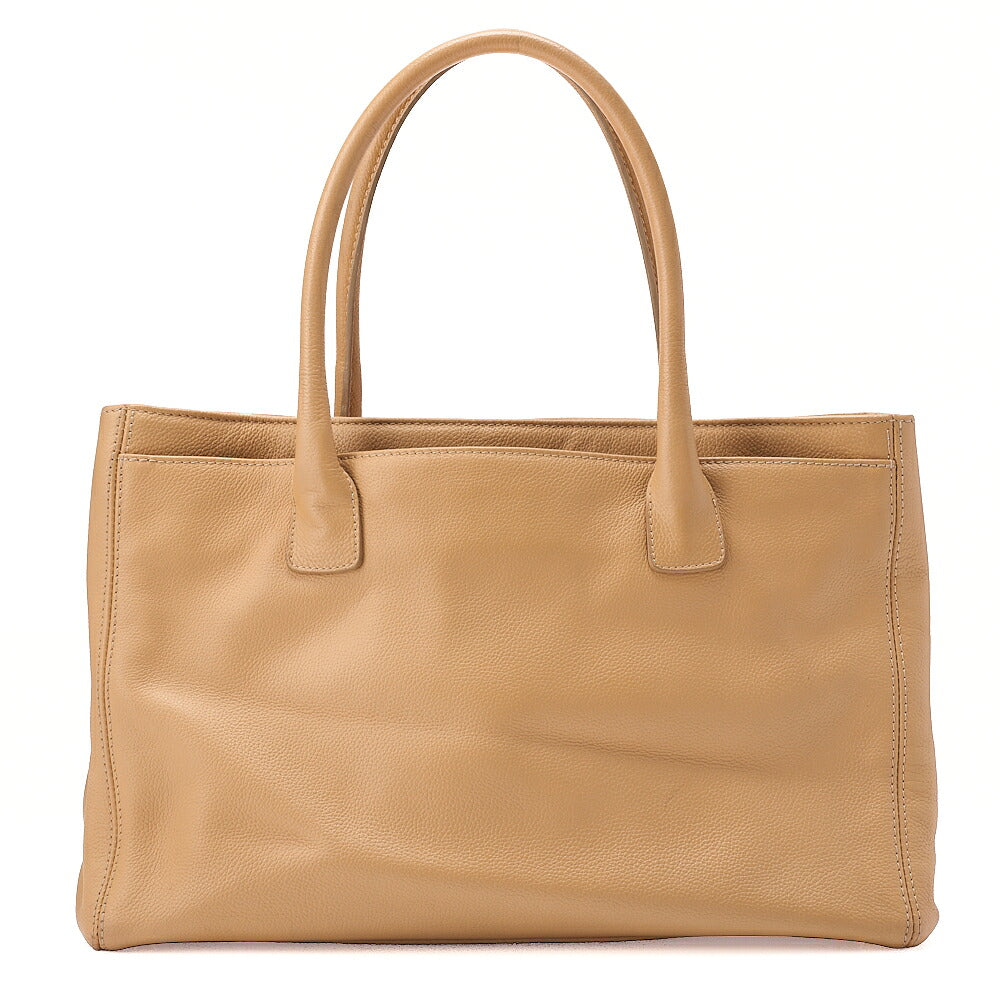 CHANEL Caviar Skin Executive Turn Lock Tote Bag Beige Silver-Tone Hardware, Pre-Owned