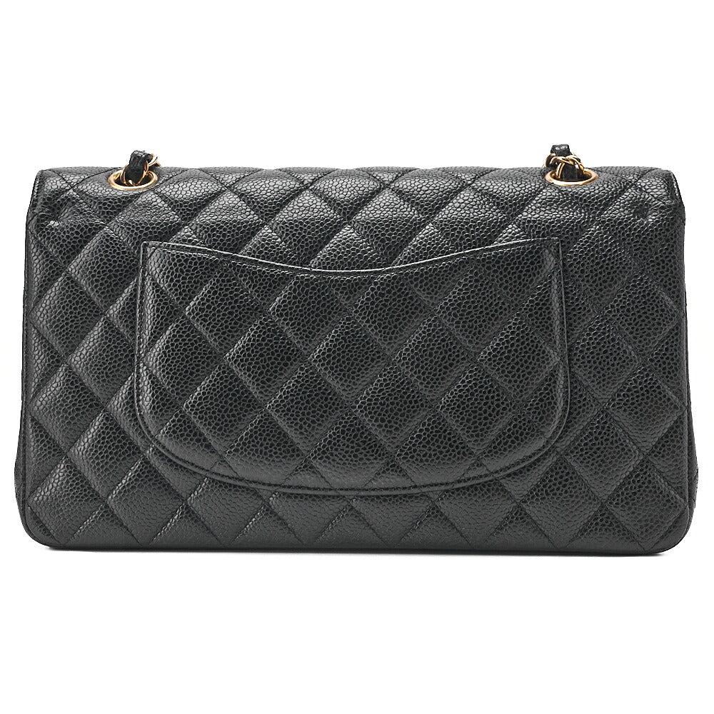 CHANEL Caviar Skin Matelasse Double Flap 25cm Chain Shoulder Black Gold-Tone Hardware, Pre-Owned