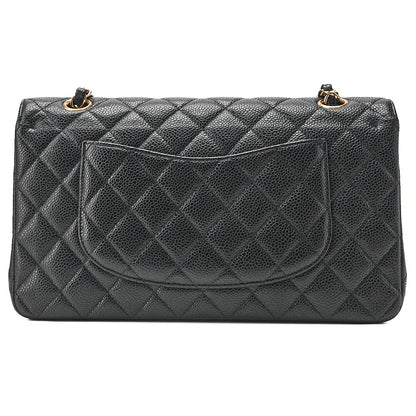 CHANEL Caviar Skin Matelasse Double Flap 25cm Chain Shoulder Black Gold-Tone Hardware, Pre-Owned