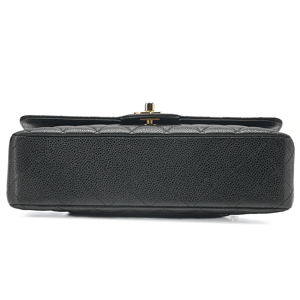 CHANEL Caviar Skin Matelasse Double Flap 25cm Chain Shoulder Black Gold-Tone Hardware, Pre-Owned
