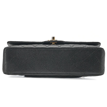 CHANEL Caviar Skin Matelasse Double Flap 25cm Chain Shoulder Black Gold-Tone Hardware, Pre-Owned