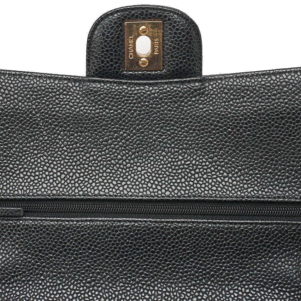 CHANEL Caviar Skin Matelasse Double Flap 25cm Chain Shoulder Black Gold-Tone Hardware, Pre-Owned