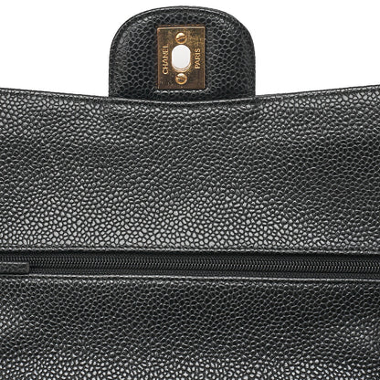 CHANEL Caviar Skin Matelasse Double Flap 25cm Chain Shoulder Black Gold-Tone Hardware, Pre-Owned