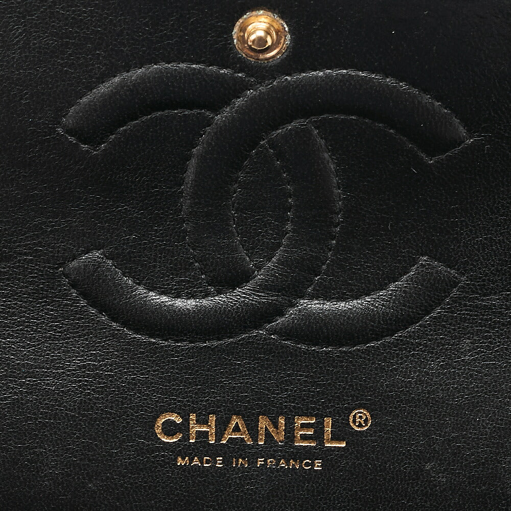 CHANEL Caviar Skin Matelasse Double Flap 25cm Chain Shoulder Black Gold-Tone Hardware, Pre-Owned