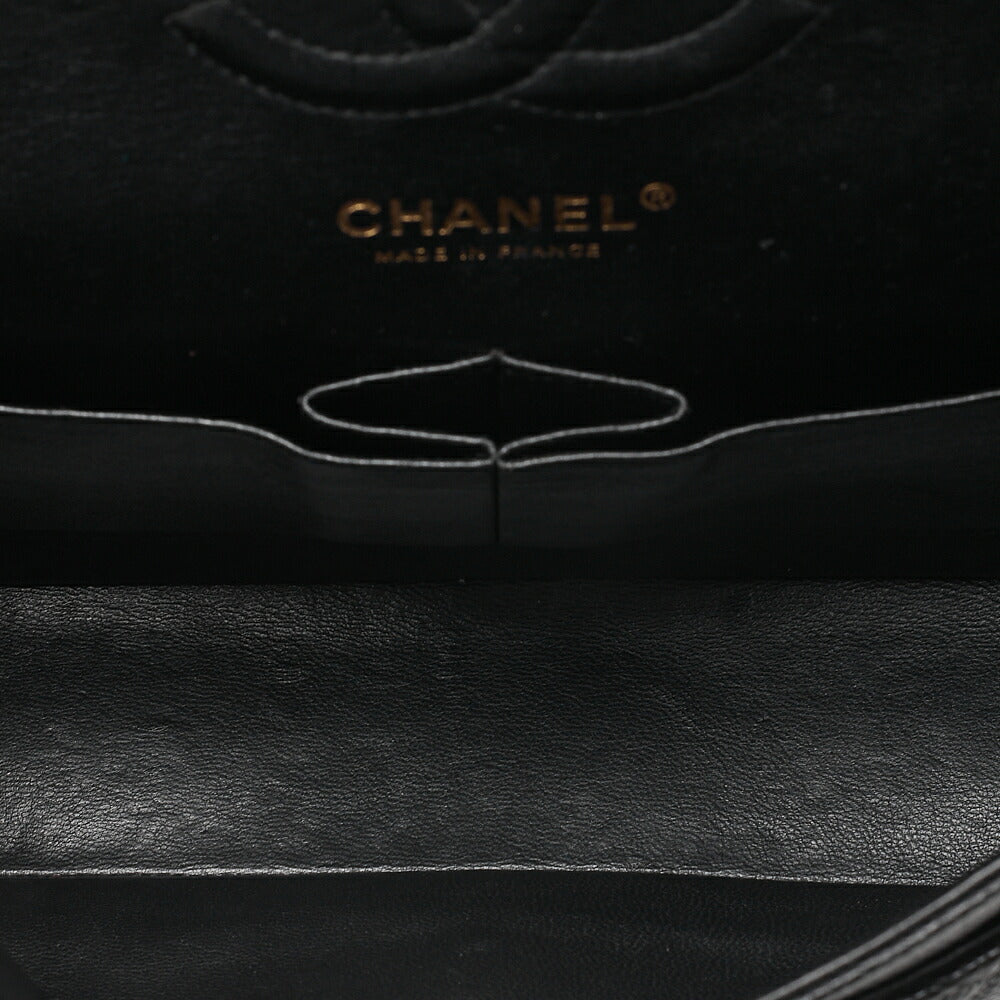 CHANEL Caviar Skin Matelasse Double Flap 25cm Chain Shoulder Black Gold-Tone Hardware, Pre-Owned