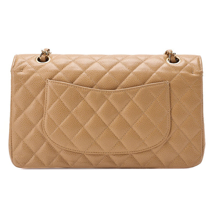 CHANEL Caviar Skin Matelasse Double Flap 25cm Chain Shoulder Beige Gold-Tone Hardware, Pre-Owned