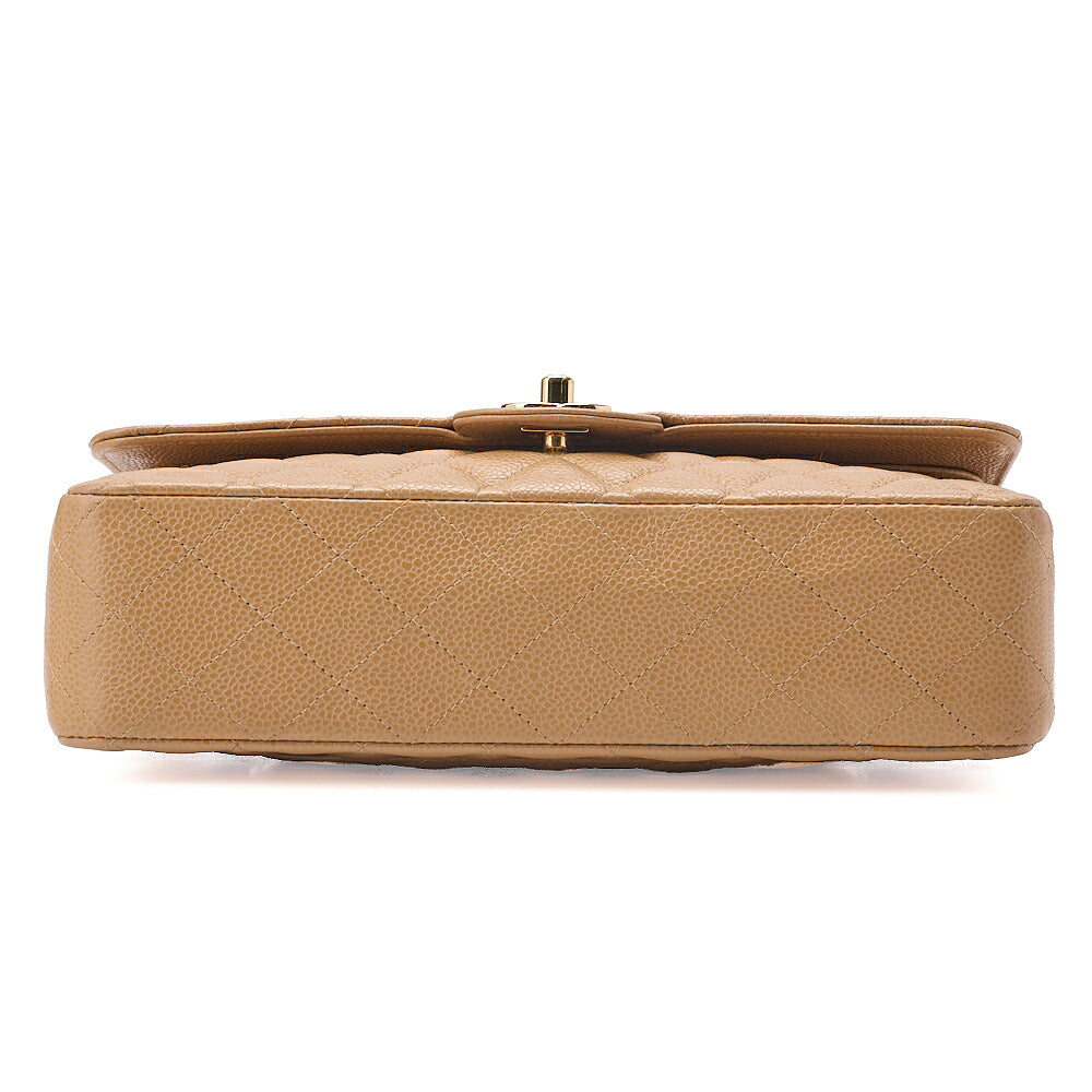 CHANEL Caviar Skin Matelasse Double Flap 25cm Chain Shoulder Beige Gold-Tone Hardware, Pre-Owned