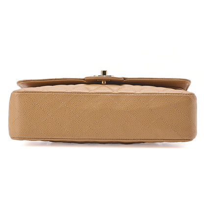 CHANEL Caviar Skin Matelasse Double Flap 25cm Chain Shoulder Beige Gold-Tone Hardware, Pre-Owned