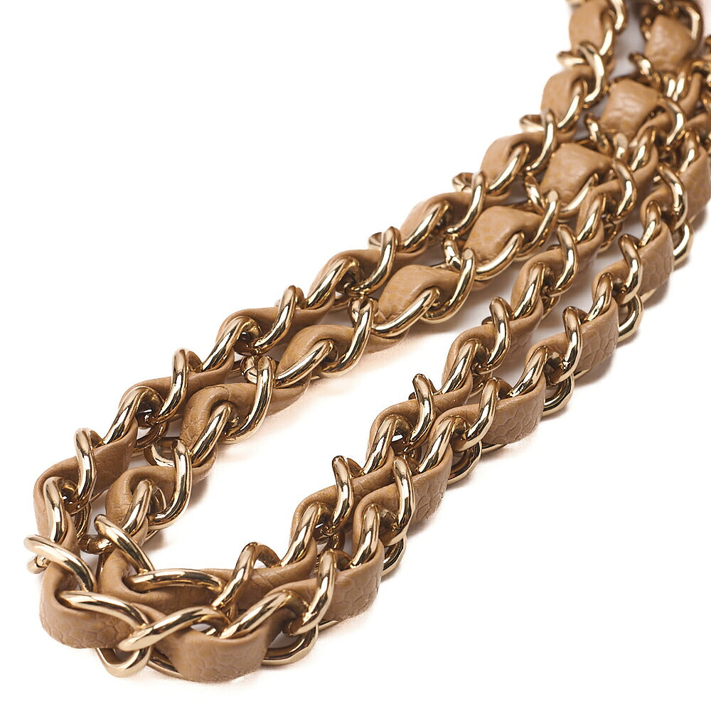 CHANEL Caviar Skin Matelasse Double Flap 25cm Chain Shoulder Beige Gold-Tone Hardware, Pre-Owned