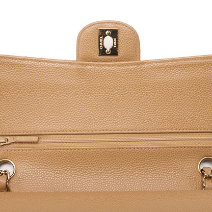 CHANEL Caviar Skin Matelasse Double Flap 25cm Chain Shoulder Beige Gold-Tone Hardware, Pre-Owned