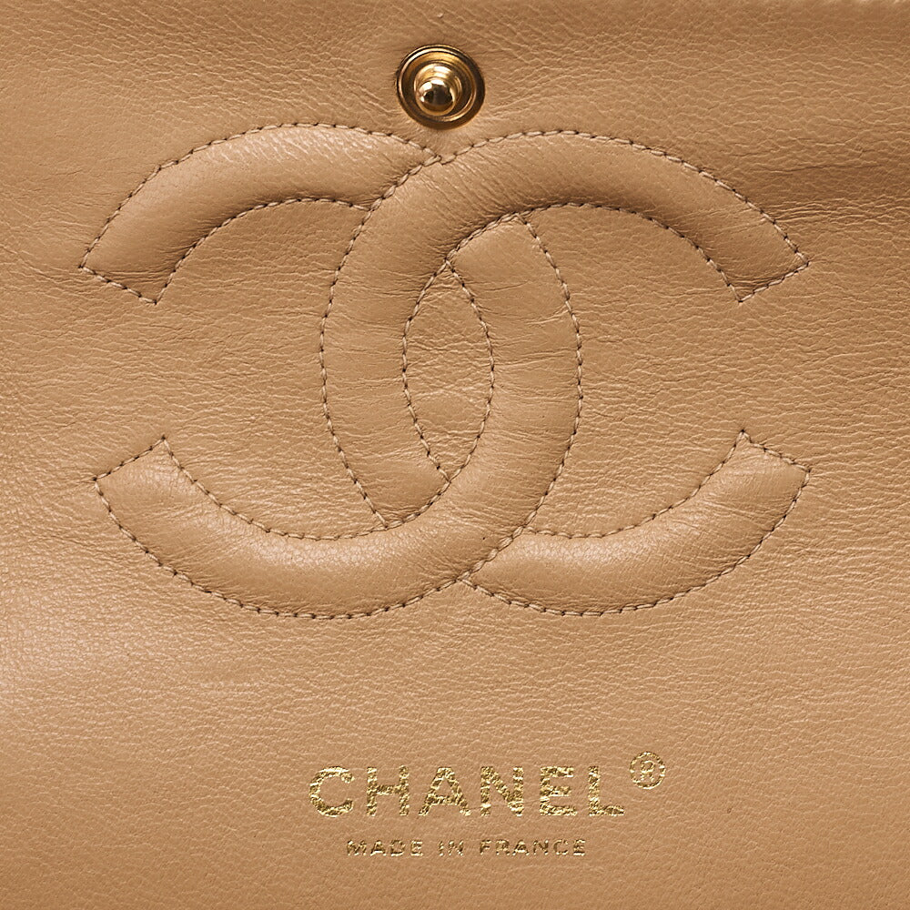 CHANEL Caviar Skin Matelasse Double Flap 25cm Chain Shoulder Beige Gold-Tone Hardware, Pre-Owned