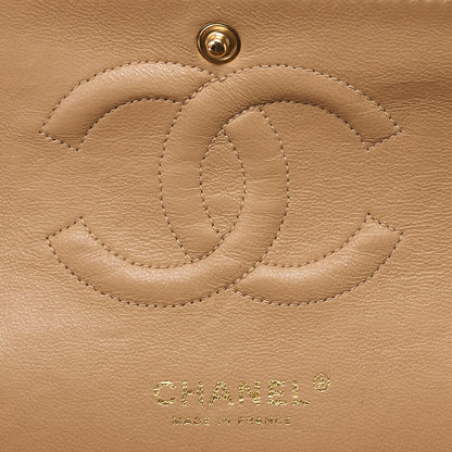CHANEL Caviar Skin Matelasse Double Flap 25cm Chain Shoulder Beige Gold-Tone Hardware, Pre-Owned