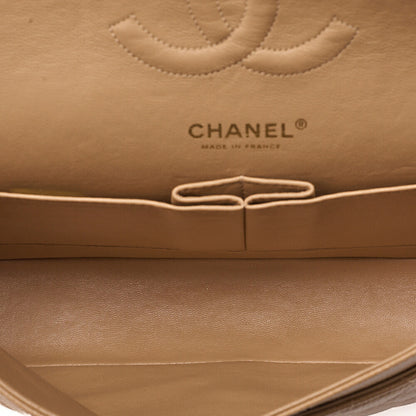 CHANEL Caviar Skin Matelasse Double Flap 25cm Chain Shoulder Beige Gold-Tone Hardware, Pre-Owned
