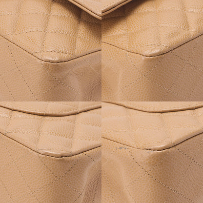 CHANEL Caviar Skin Matelasse Double Flap 25cm Chain Shoulder Beige Gold-Tone Hardware, Pre-Owned