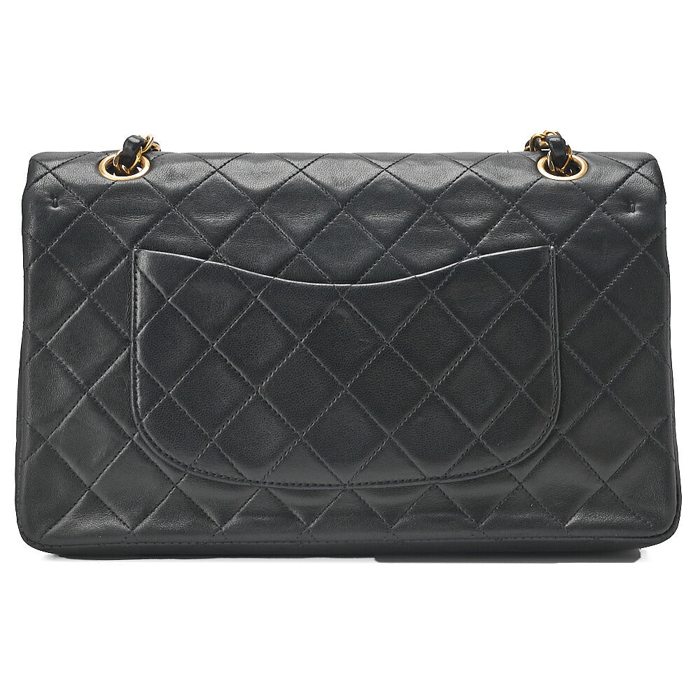 CHANEL Lambskin Matelasse Double Flap 25cm Chain Shoulder Black Gold-Tone Hardware, Pre-Owned