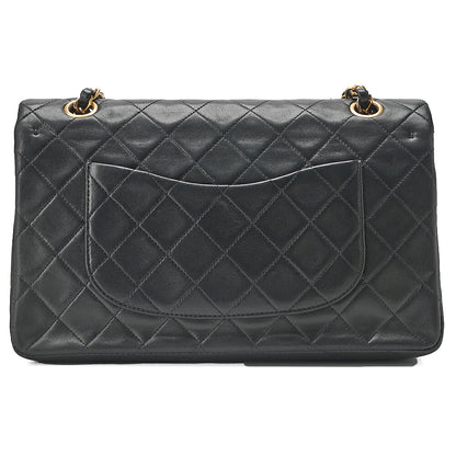 CHANEL Lambskin Matelasse Double Flap 25cm Chain Shoulder Black Gold-Tone Hardware, Pre-Owned