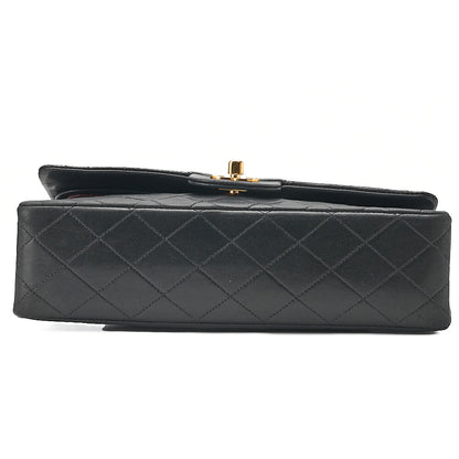 CHANEL Lambskin Matelasse Double Flap 25cm Chain Shoulder Black Gold-Tone Hardware, Pre-Owned