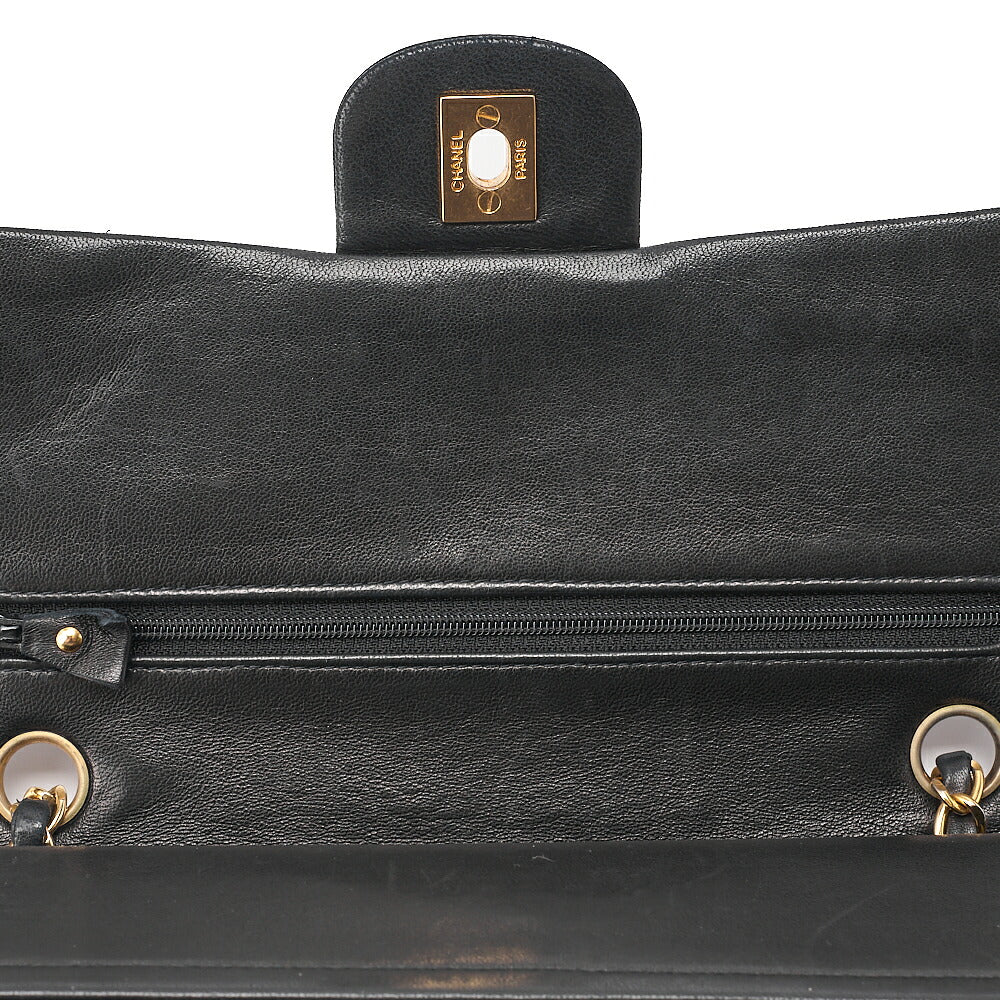 CHANEL Lambskin Matelasse Double Flap 25cm Chain Shoulder Black Gold-Tone Hardware, Pre-Owned
